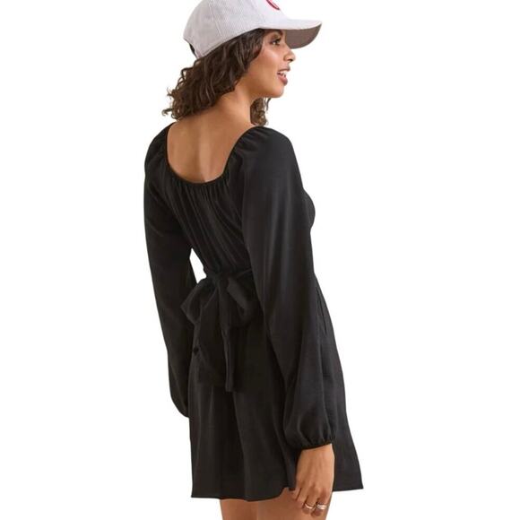 Altar’d State Lola Crossover Waist Back Tie Mini Dress Large Black Puff Sleeve - Picture 2 of 7